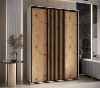Armadio Mina scorrevole bianco e rovere | Salvaspazio | Ampia capacità | 235,2 x 180 x 60 cm