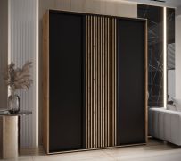 Armadio Mina ante scorrevoli rovere/nero | Look moderno | Ampio spazio | Doghe in rovere | 235,2 x 190 x 60 cm