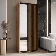 Armadio Mina rovere con grande specchio | Maniglia in metallo nero | Spazzole antipolvere | 235,2 x 100 x 60 cm