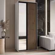 Armadio Mina con ante scorrevoli | Bianco/Nero moderno | Specchio grande | 235,2 x 100 x 60 cm | Ideale per soggiorno