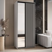 Armadio scorrevole Mina bianco | Specchio grande | Maniglie nere | 235,2 x 100 x 60 cm | Design moderno