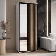 Armadio Mina con ante scorrevoli a specchio | Bianco/Nero elegante | 235,2 x 110 x 60 cm | Ampio spazio | Ideale per soggiorno