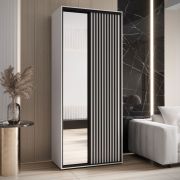 Armadio Mina bianco con ante scorrevoli e specchio | Spazioso | Robusto | Ripiani | 235,2 x 110 x 60 cm