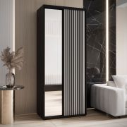 Guardaroba Mina bianco e nero | Ampio spazio | Grande specchio | Maniglie metallo nero | 235,2 x 110 x 60 cm