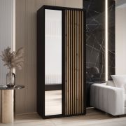 Armadio nero Mina con ante scorrevoli | Spazzole antipolvere | Ampio spazio | Specchio grande | 235,2 x 110 x 60 cm