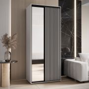 Armadio Mina bianco con ante scorrevoli a specchio | Maniglie nere | Spazio extra | 235,2 x 120 x 60 cm