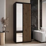 Armadio Mina ante scorrevoli con specchio | Nero e quercia | Salvaspazio 235,2 x 120 x 60 cm | Per soggiorno