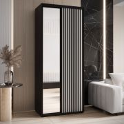 Armadio Mina ante scorrevoli con specchio | Bianco/Nero | Design moderno | Spazioso | 235,2 x 120 x 60 cm
