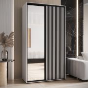 Armadio scorrevole Mina bianco con specchio | Maniglia nera | Salvaspazio | Ampio spazio | 235,2 x 130 x 60 cm
