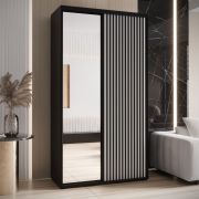Armadio Mina ante scorrevoli con specchio | Bianco/Nero | Spazioso | Spazzole antipolvere | 235,2 x 130 x 60 cm