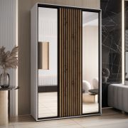 Armadio Mina con ante scorrevoli a specchio | Bianco e rovere | Spazzole antipolvere | Grande capacità | 235,2 x 150 x 60 cm