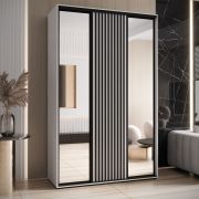 Armadio Mina con ante a specchio | Maniglia in metallo nero | Salvaspazio | 235,2 x 150 x 60 cm | Ampio spazio