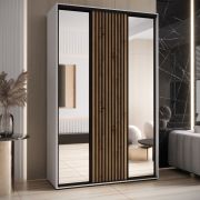 Armadio scorrevole Mina con specchi | Bianco e quercia | Maniglie nere | Ampio spazio | 235,2 x 160 x 60 cm
