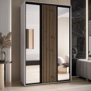 Armadio scorrevole Mina con specchio | Bianco/Nero | Maniglia metallo nero | 235,2 x 160 x 60 cm