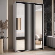Armadio Mina bianco con ante scorrevoli e specchi | Maniglie nere in metallo | Salvaspazio | 235,2 x 160 x 60 cm | Ampio spazio interno