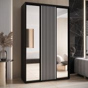 Armadio Mina con ante scorrevoli e specchi | Bianco/Nero | Look moderno | Ampio spazio | 235,2 x 160 x 60 cm