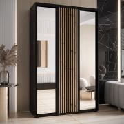 Armadio nero Mina | Ante scorrevoli con specchio | Spazzole antipolvere | Ampio spazio | 235,2 x 160 x 60 cm