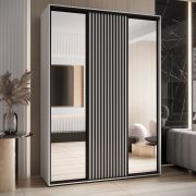Armadio bianco Mina con ante scorrevoli e specchio | Maniglia nera | Ampio spazio 235,2 x 170 x 60 cm | Adatto al soggiorno
