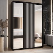 Armadio Mina scorrevole con specchio | Bianco/Nero | Design moderno | Ampio spazio | 235,2 x 170 x 60 cm