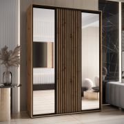 Armadio Mina con ante a specchio | Rovere elegante | Ampio spazio | Maniglia nera in metallo | 235,2 x 180 x 60 cm