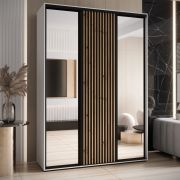 Armadio Mina con ante scorrevoli e specchi | Bianco/Nero | Maniglie metallo nero | 235,2 x 180 x 60 cm