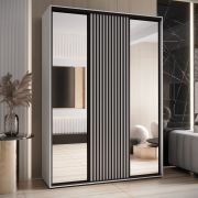Armadio Mina bianco con specchi | Ante scorrevoli | Maniglia nera in metallo | Salvaspazio | 235,2 x 180 x 60 cm