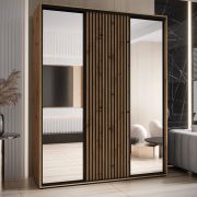 Armadio scorrevole Mina rovere con specchi | Ampio spazio | Maniglie nere | 235,2 x 190 x 60 cm