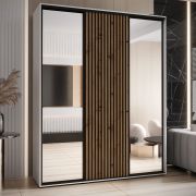 Armadio Mina ante scorrevoli specchiate | Bianco e quercia | 235,2 x 190 x 60 cm | Spazio ottimizzato soggiorno