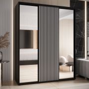 Guardaroba Mina bianco e nero | Ante scorrevoli a specchio | Tanto spazio | Maniglie metallo nero | 235,2 x 190 x 60 cm