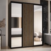 Armadio nero Mina con specchi | Maniglie in metallo nero | Salvaspazio | 235,2 x 190 x 60 cm