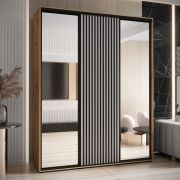 Armadio scorrevole Mina bianco e rovere | Maniglie nere | Salvaspazio | 235,2 x 200 x 60 cm | Numerosi scomparti