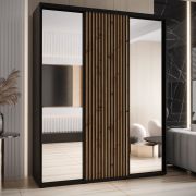 Armadio scorrevole Mina nero e quercia con specchi | 235,2 x 200 x 60 cm | Spazio organizzato