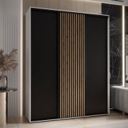Armadio Tharo bianco e rovere | Ante scorrevoli | 235,2 x 200 x 45 cm | Ampio spazio | Maniglie nere | Stile moderno