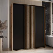 Armadio salvaspazio Mina rovere/nero | Ante scorrevoli | Ampio spazio | Pannelli laminati | 235,2 x 200 x 60 cm