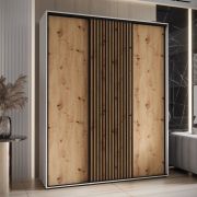 Armadio scorrevole Mina bianco e rovere | 3 ante | Maniglie nere | 235,2 x 200 x 60 cm
