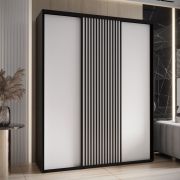Armadio Mina ante scorrevoli | Bianco e nero moderno | Ampio spazio | Doghe nere | 235,2 x 200 x 60 cm