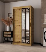 Armadio | Colore: rovere Artisan | 2 aste appendiabiti | 5 scomparti | 100 x 62 x 200 cm | anta a specchio decorativa | Armadio con ante scorrevoli | Dettagli moderni