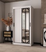 Armadio | Bianco opaco | 2 aste appendiabiti | 5 scomparti | 100 x 62 x 200 cm | Antica decorativa a specchio | Armadio con ante scorrevoli | Dettagli moderni