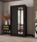Armadio | Nero opaco | 2 aste appendiabiti | 5 scomparti | 100 x 62 x 200 cm | Anta a specchio decorativa | Armadio con ante scorrevoli | Dettagli moderni