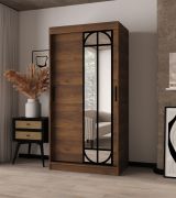 Armadio | Colore: noce Warmia | 2 aste appendiabiti | 5 scomparti | 100 x 62 x 200 cm | anta a specchio decorativa | Armadio con ante scorrevoli | Dettagli moderni