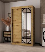 Armadio con ante scorrevoli / Armadio guardaroba | Colore: rovere Artisan | 2 aste appendiabiti | 5 scomparti | anta a specchio decorativa | 120 x 62 x 200 cm | Dettagli moderni