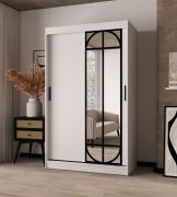 Armadio con ante scorrevoli / Armadio guardaroba | Colore: bianco opaco | 2 aste appendiabiti | 5 ripiani | anta a specchio decorativa | 120 x 62 x 200 cm | Dettagli moderni