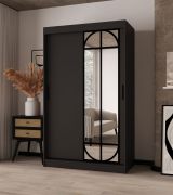 Armadio con ante scorrevoli / Armadio | Colore: nero opaco | 2 aste appendiabiti | 5 scomparti | anta a specchio decorativa | 120 x 62 x 200 cm | Dettagli moderni
