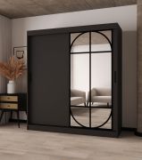 Armadio con ante scorrevoli | Nero opaco | Ante a specchio | Dettagli moderni | 180 x 62 x 200 cm | 10 scomparti | 2 aste appendiabiti | Lavorazione di alta qualità