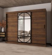 Armadio con ante scorrevoli | Colore: noce Warmia | Anta a specchio | Dettagli moderni | 250 x 62 x 200 cm | Armadio | 10 scomparti | 2 aste appendiabiti | Lavorazione di alta qualità