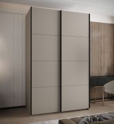Armadio ad ante scorrevoli "Tampa", color cashmere, 2 ante scorrevoli, 6 scomparti, 2 barre appendiabiti, Sistema "Soft-Close", bordi in ABS, 245,5 x 150 x 64 cm