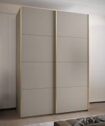 Armadio ad ante scorrevoli "Tampa", color cashmere, 2 ante scorrevoli, 11 scomparti, 2 barre appendiabiti, Sistema "Soft-Close", bordi in ABS, 245,5 x 170 x 64 cm