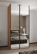 Armadio ad ante scorrevoli "Tampa", color rovere Artisan, 2 ante scorrevoli, 6 scomparti, 2 barre appendiabiti, 2 specchi, Sistema "Soft-Close", bordi in ABS, 245,5 x 100 x 64 cm