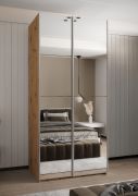 Armadio ad ante scorrevoli "Tampa", color rovere Artisan, 2 ante scorrevoli, 6 scomparti, 2 barre appendiabiti, 2 specchi, Sistema "Soft-Close", bordi in ABS, 245,5 x 100 x 64 cm
