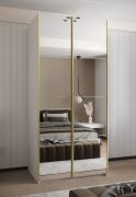 Armadio ad ante scorrevoli "Tampa", bianco, 2 ante scorrevoli, 6 scomparti, 2 barre appendiabiti, 2 specchi, Sistema "Soft-Close", bordi in ABS, 245,5 x 100 x 64 cm